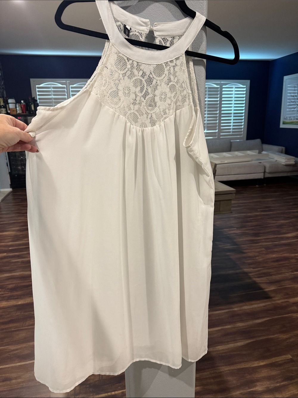 Lace Yoke White Sleeveless dress